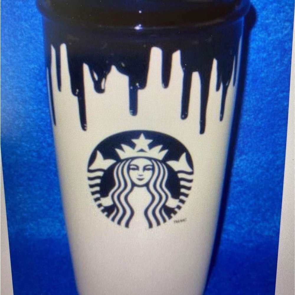 Starbucks 2014 Band of Outsiders travel cup tumbler ceramic black drip 12oz NWOT